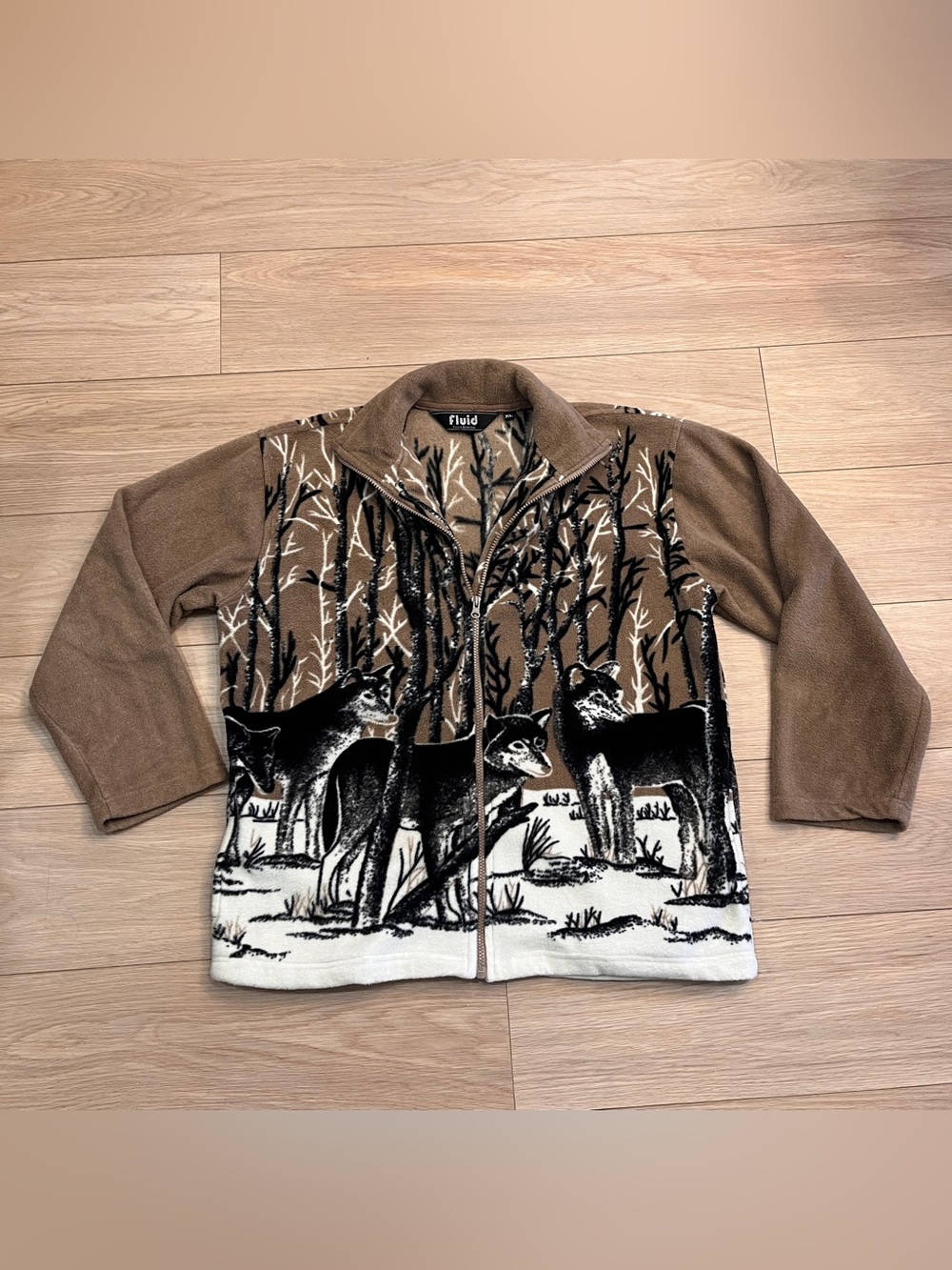 Vintage Wolf Forest Print Full Zip Fleece Jacket Size XL 90s Y2K